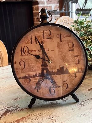 Eiffel Tower Zimlay Rustic Round Table Clock - Image 1 of 4