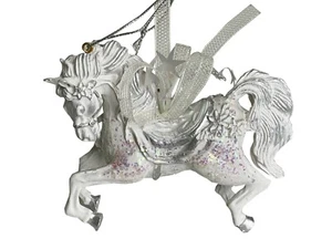 Antique ROC Taiwan Horse Ornament White Glitter Iridescent Ribbon 4" - Picture 1 of 6