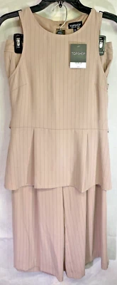 TOPSHOP Conjunto de Traje de Pantalón Rosa Rayas Peplum Espalda Abierta Top Pantalones Pierna Ancha Talla 6 Nuevo con Etiquetas Foto 1 de 4