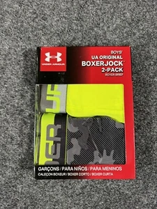 Under Armour Kids Neon Green Grey 2 Pack UA Camo Boys Boxer Briefs Size Youth L - Picture 1 of 6