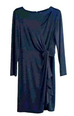 Tahari Womens Dress 10P Albert Black Faux Wrap Long Sleeve Knee Length Business - Image 1 of 4