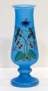 Antique BLUE OPALINE Victorian SATIN GLASS Hand Painted Vase ART NOUVEAU Bristol - Picture 1 of 7