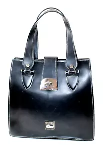 Vintage Dooney Bourke Black Leather Purse Satchel Top Handle Zipper Turn Clasp - Picture 1 of 9
