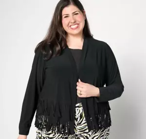 Attitudes by Renee Como Jersey Fringe Jacket Size M Black A376502 - Picture 1 of 6