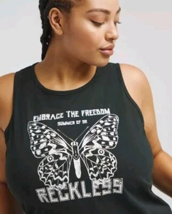 🦋 Simply Be Slogan Tank Top – Black – Size 28 – BNWT – Butterfly Print - Picture 1 of 5