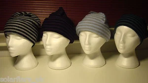 Striped long beanie hat - Acrylic w/ various dark colours - One Size - Picture 1 of 3