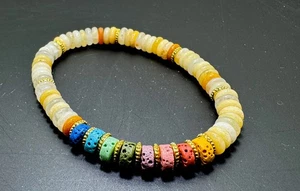 Yellow Opal & Chakra Lava Rock Bracelet – Handmade Stretch Beaded Jewelry - Picture 1 of 2