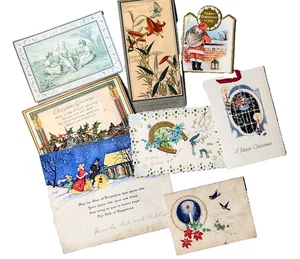 Vintage Lot Of 8 Christmas  Postcards & Greeting Cards Used Antique Santa Floral - Picture 1 of 7