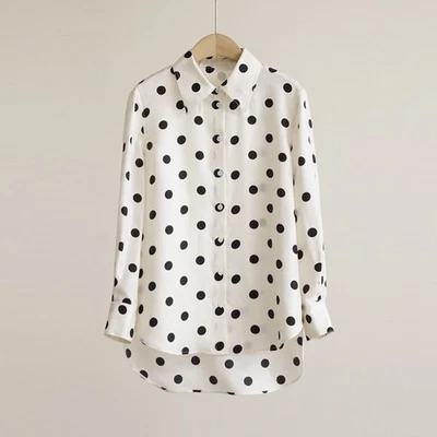 Camicie donna francesi OL 100% seta di gelso classiche a pois maniche lunghe larghe  - Immagine 1 di 4