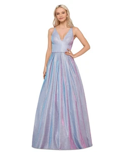 Blondie Nites Juniors' Metallic Plunge-Neck Sleeveless Gown Size 5 - Picture 1 of 3