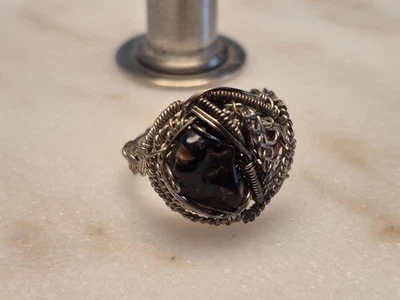 Vintage Weaved twisted Wire Work Design Ring with stone Handmade - Nice! - Image 1 of 4