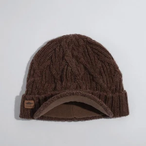 Coal The Yukon Cable Knit Wool Brim Visor Beanie with Fleece Band Light Brown - Picture 1 of 1