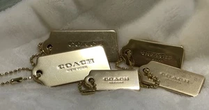 COACH Charm NEW YORK Gold / Brass Tone Thick Metal FOB Bag Keychain Hang Tag LOT - Picture 1 of 8