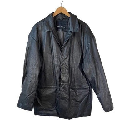 Abrigo Chaqueta De Colección KENNETH COLE Para Hombre Cuero Genuino Negro Talla Grande Clásico Foto 1 de 4