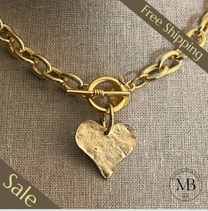 Susan Shaw Necklace Jewelry Heart Toggle 24k Gold TPG Chain - Picture 1 of 11