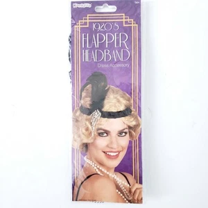New Flapper Headband 1920s Roaring 20s New Years Eve Black NEW IN PACKAGE - Picture 1 of 4