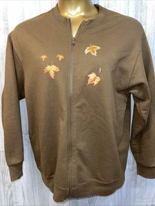 VTG Handmade Cardigan Sweatshirt Leaves Embroidery Women L Grannycore Outdoors - Picture 1 of 10