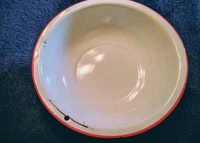 Vintage Enamelware Bowl Red Trim 11 X 3 - Image 1 of 4