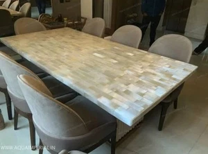 Selenite Dining Table Top with Brick Design Selenite Resin Coffee Table for Cafe - Picture 1 of 4
