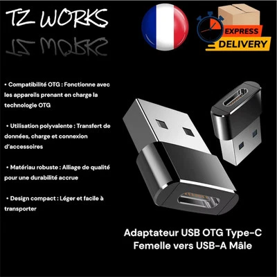 Adaptateur USB OTG Type C femelle vers USB  A male - Imagen 1 de 4