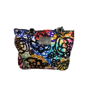 Coach Poppy Graffiti Tote Bag Multicolor Floral Print Leather Accents - Picture 1 of 10