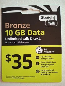 Straight Talk 35 Bronze Card Talk Text Unlimited 30 Day - Photo 1/2