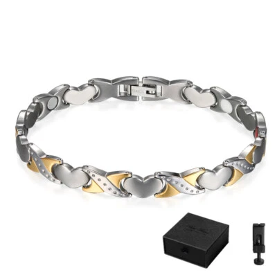 Brazalete magnético para mujer 8 mm corazón acero titanio terapia magnética 8,3" Foto 1 de 4