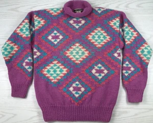 Obermeyer Sweater Womens Small Wool Purple Aztec Jaynee Turtleneck Chunky Knit - Picture 1 of 10