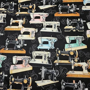 Thimble Pleasures BTY Dan Morris Quilting Treasures Vintage Sewing Machine Black - Picture 1 of 3
