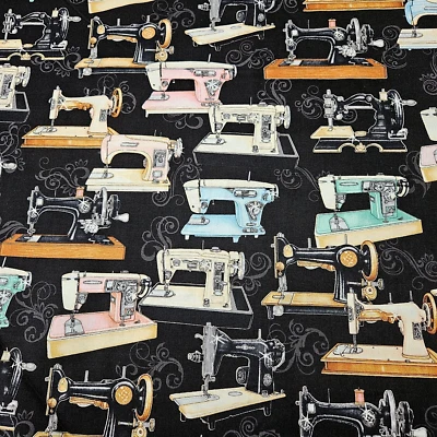 Thimble Pleasures BTY Dan Morris Quilting Treasures Vintage Sewing Machine Black - Image 1 of 3