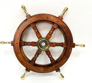 Tienda náutica marina mango de latón liso 18 casco de madera barco rueda dirección - Imagen 1 de 5