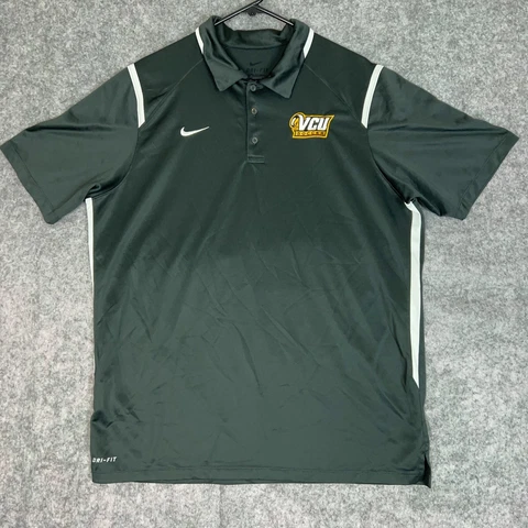 VCU Rams Nike Mens Polo Shirt Large Gray White NCAA Soccer Dri-Fit Golf Top ^ Cover