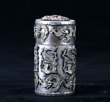 Collectible Chinese Old Silver copper Handwork carved Dragon Toothpick Box sl