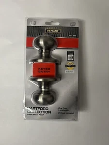Satin Nickel Finish Door Knob Lock Handle, 94285, 2 Keys, Easy Install, NEW - Picture 1 of 4