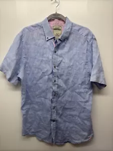 REPORT COLLECTION Short Sleeve Button Down 100% Linen Men’s blue/pink Large #36 - Picture 1 of 7