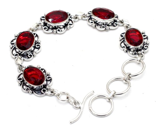 VALENTINO Bracciale in argento sterling 925 con pietre preziose granate del Mozambico fatto a mano S 7 8"