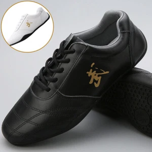 Leather Tai Chi Martial Arts Shoes Trainers Kung Fu Wingchun Sneakers 武 Pattern - Picture 1 of 13