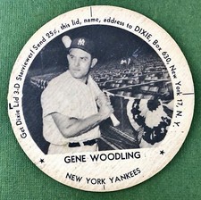 1954 DIXIE LID GENE WOODLING LEFT  WITHOUT TAB   VELDA ICE CREAM   3 3/16" LARGE