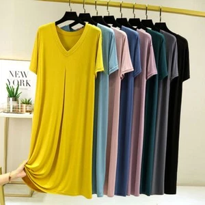 Ladies Women Nightdress Nightie Nightshirt Nightwear Short Sleeve Modal Cotton - Picture 1 of 21