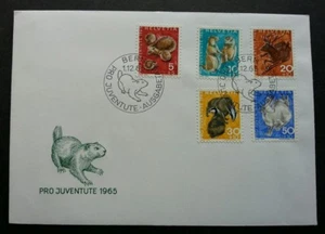 Switzerland Pro Juventute 1965 Hedgehog Rabbit Squirrel Deer Fauna (stamp FDC) - Picture 1 of 5