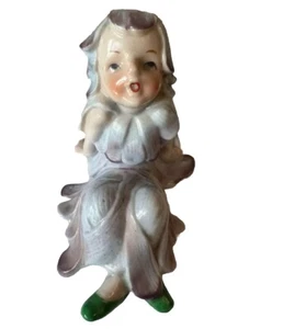 Vintage Fairy Girl Pixie Acme Lavender Purple Porcelain Figurine Japan - Picture 1 of 15