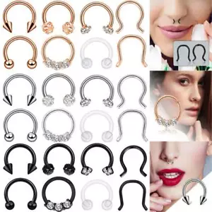 8-24Pcs 16G Nose Ring Surgical Steel Horseshoe Hoop Ear Lip Tragus Piercing Ring - Picture 1 of 17