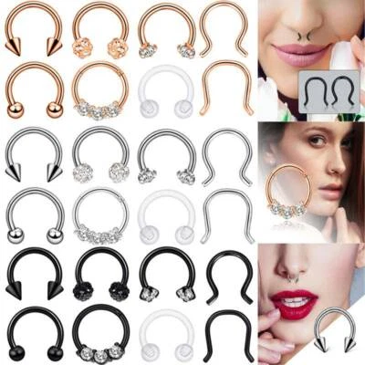 8× Surgical Steel Septum Clicker Retainer Nose Hoop Horseshoe Ring Body Piercing - Image 1 of 4