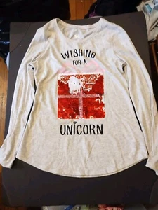 Justice Wishing For A Unicorn Present Flip Sequins Long Slv Girls Top 14/16 NWT - Picture 1 of 3