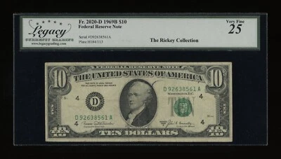DBR 1969-B $10 FRN Cleveland Fr. 2020-D Legacy 25 Serial D92638561A - Image 1 of 2