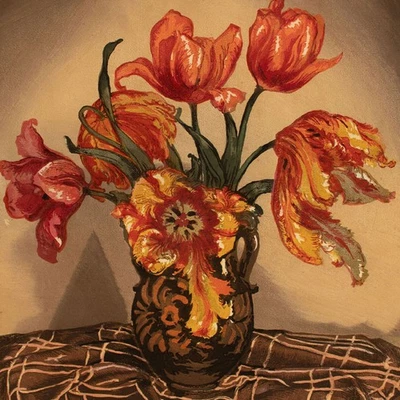 Farbholzschnitt Hugo Noske Tulpen Blumenstillleben sign Handdruck Anfang 20 Jhd - Bild 1 von 3