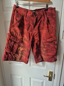 Used Cargo Mens Camouflage Shorts Firetrap Medium Waist 34 Inch red - Picture 1 of 7