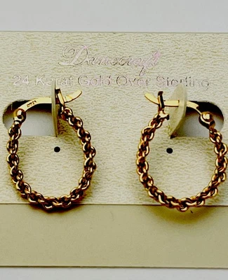 DaneCraft 24KT Gold Over 925 Sterling Rope Oval Hoop Pierced Earrings - Image 1 of 4