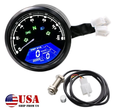 LCD Digital Odómetro Moto Velocímetro Tacómetro Medidor 12000RPM Universal Foto 1 de 4