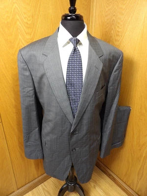 Stafford  Mens Suit 50L 46 X 29 Silver Gray Box Check  100% Wool  L-#123 - Image 1 of 4